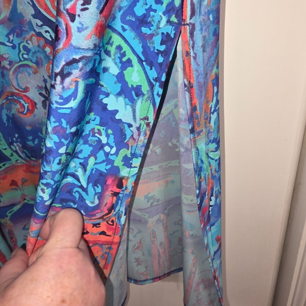 Chico’s Colorful Paisley Maxi Skirt Size 2 Side Slit Boho - Picture 6 of 8